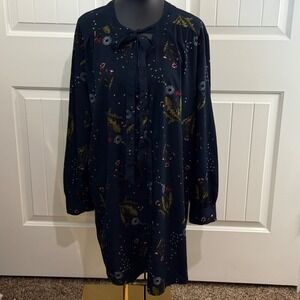 Wild Pearl Tie Mock Neck Floral Pattern‎ Tunic Size XL